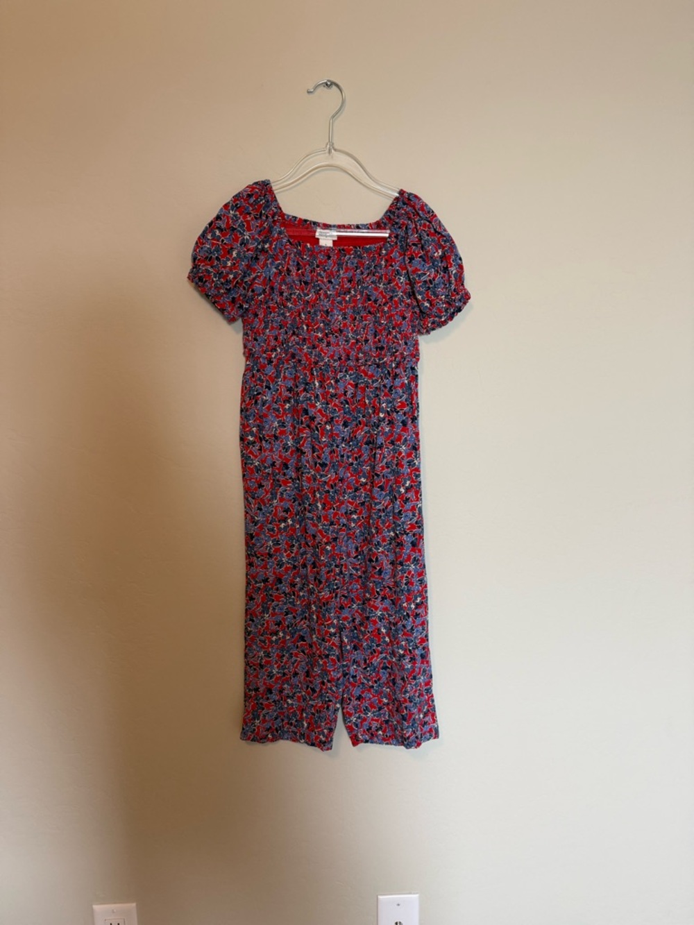Crewcuts Red & Blue Floral Puff-Sleeve jumpsuit size 5